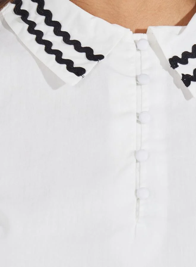 Styli Contrast Trim Detail Shirt with Half Placket