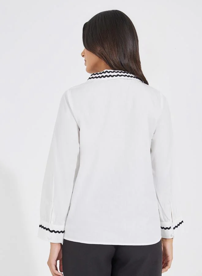 Styli Contrast Trim Detail Shirt with Half Placket