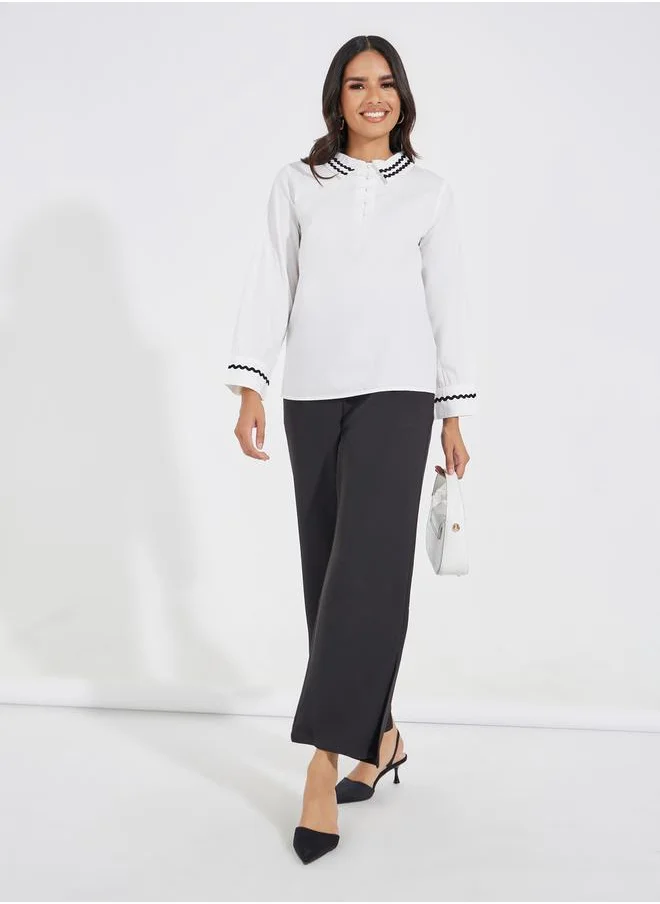 Styli Contrast Trim Detail Shirt with Half Placket