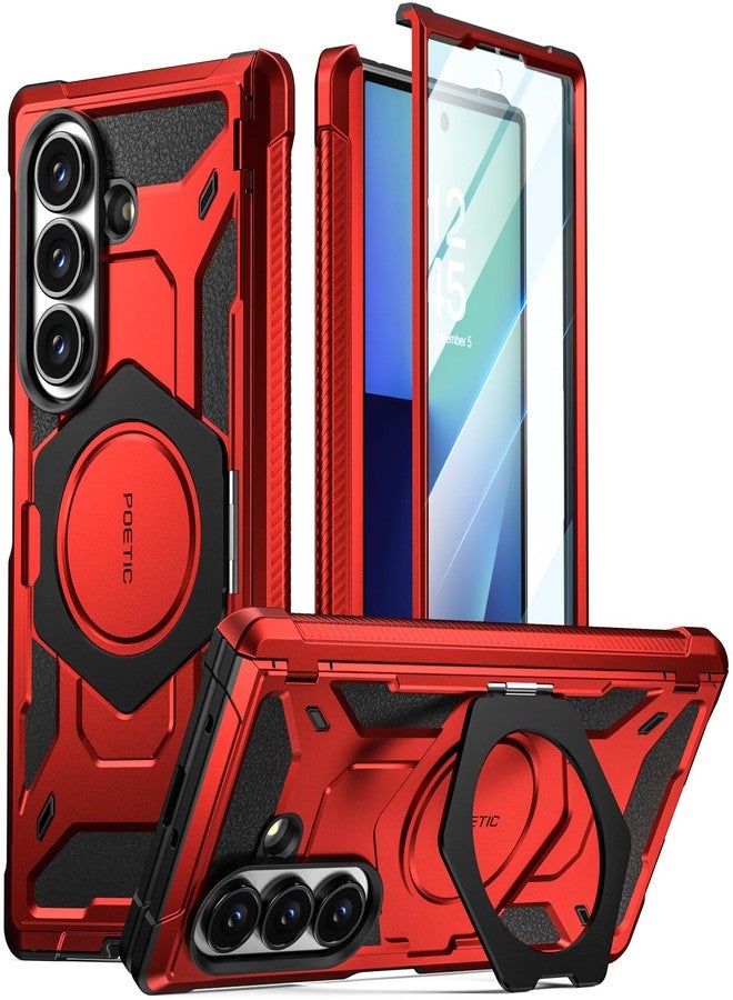 Poetic Spartan for Samsung Galaxy Z Fold 7 Case, [Hinge Protection][Magnetic Ring Adjustable Stand][Built-in Screen Protector][Compatible with MagSafe] Full-Body Rugged Phone Case, Metallic Red - Image 1