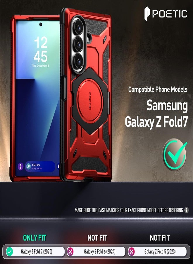 Poetic Spartan for Samsung Galaxy Z Fold 7 Case, [Hinge Protection][Magnetic Ring Adjustable Stand][Built-in Screen Protector][Compatible with MagSafe] Full-Body Rugged Phone Case, Metallic Red - Image 2