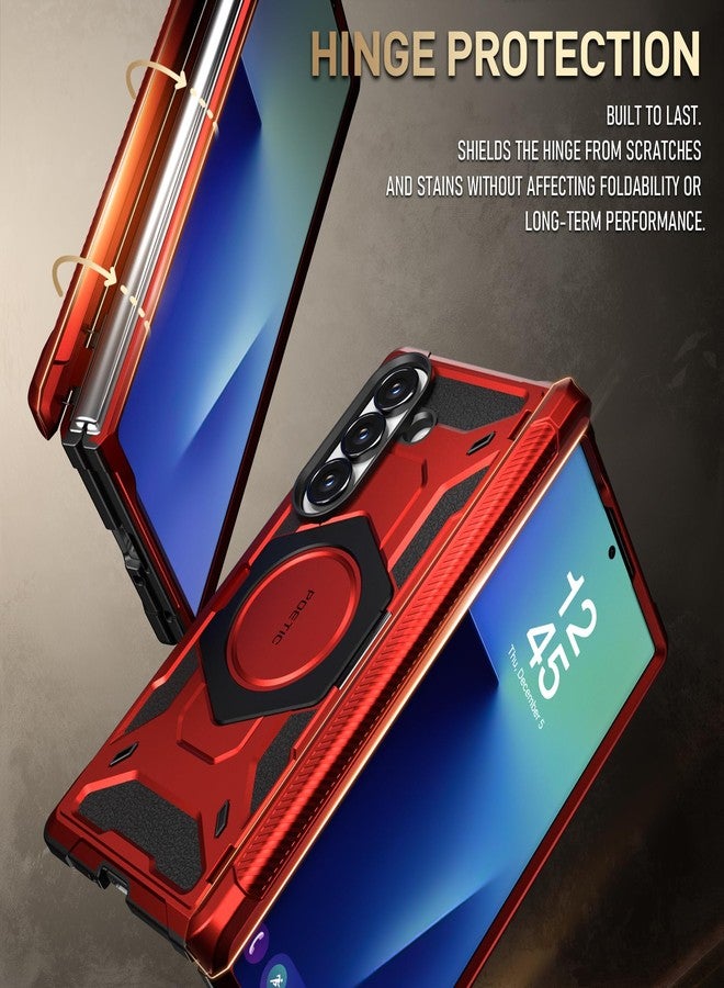 Poetic Spartan for Samsung Galaxy Z Fold 7 Case, [Hinge Protection][Magnetic Ring Adjustable Stand][Built-in Screen Protector][Compatible with MagSafe] Full-Body Rugged Phone Case, Metallic Red - Image 5