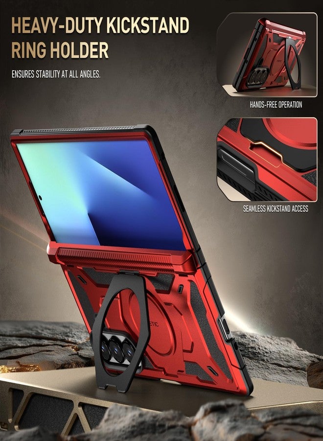 Poetic Spartan for Samsung Galaxy Z Fold 7 Case, [Hinge Protection][Magnetic Ring Adjustable Stand][Built-in Screen Protector][Compatible with MagSafe] Full-Body Rugged Phone Case, Metallic Red - Image 4
