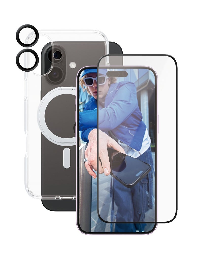 PanzerGlass حزمة سيراميك 3 في 1 من CARE بواسطة PanzerGlass® لجهاز iPhone 16 Plus، غلاف حامل متوافق مع MagSafe، واقي شاشة سيراميكي بتصميم عريض للغاية، وواقي عدسة كاميرا سيراميكي HoopsTM - مع مساعدة في التركيب لتسهيل التثبيت - Image 2