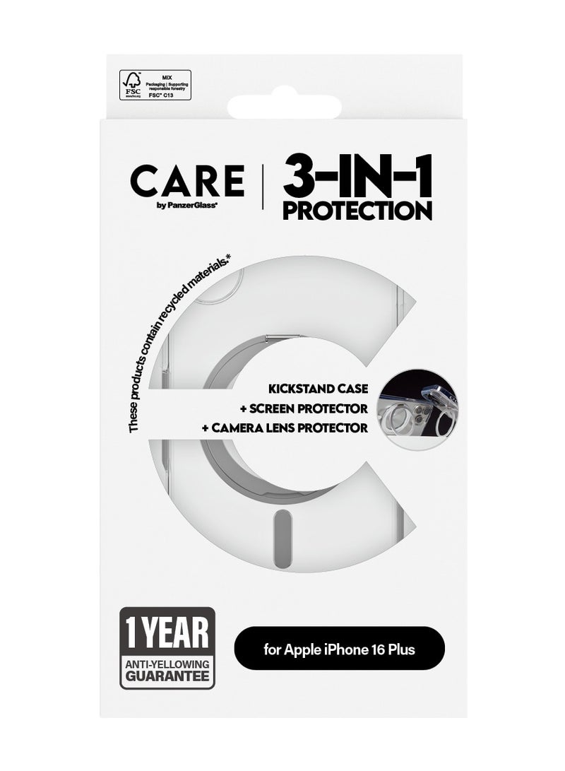 PanzerGlass حزمة سيراميك 3 في 1 من CARE بواسطة PanzerGlass® لجهاز iPhone 16 Plus، غلاف حامل متوافق مع MagSafe، واقي شاشة سيراميكي بتصميم عريض للغاية، وواقي عدسة كاميرا سيراميكي HoopsTM - مع مساعدة في التركيب لتسهيل التثبيت - Image 3