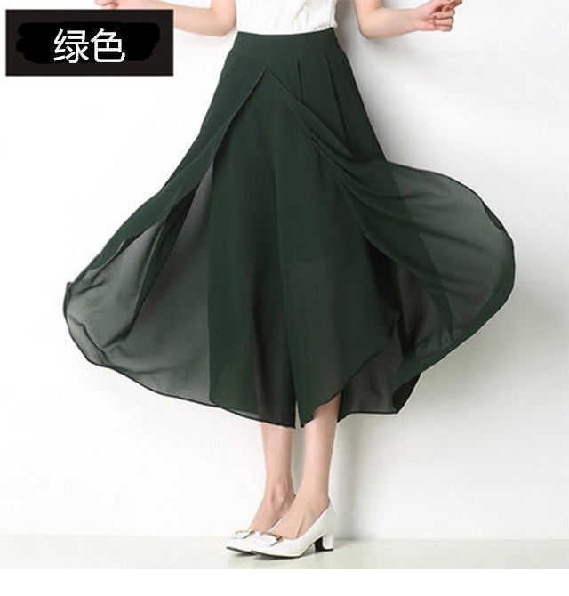 Chiffon Wide-leg Pants Womens Summer 2025 New High Waist Casual Mesh Cropped Culottes Thin Loose Slim-fit Skirt Pants Black - Image 2