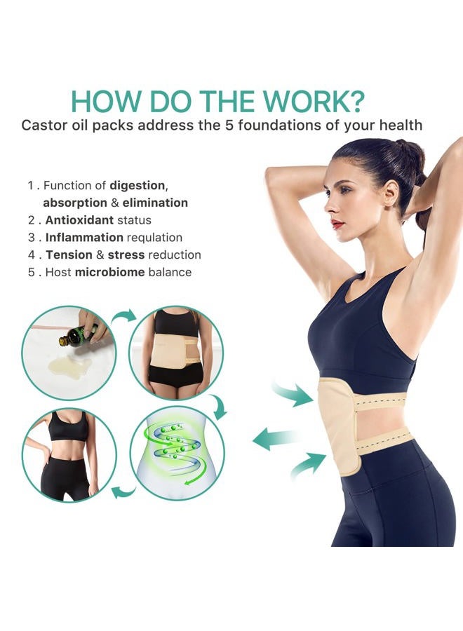 Sefudun Castor Oil Pack Wrap Reusable for Waist and Neck, Castor Oil Pack Kit for Constipation Inflammation & Less Stress, Elastic Strap Bamboo Cotton Anti Oil Leak (Khaki) - Image 2