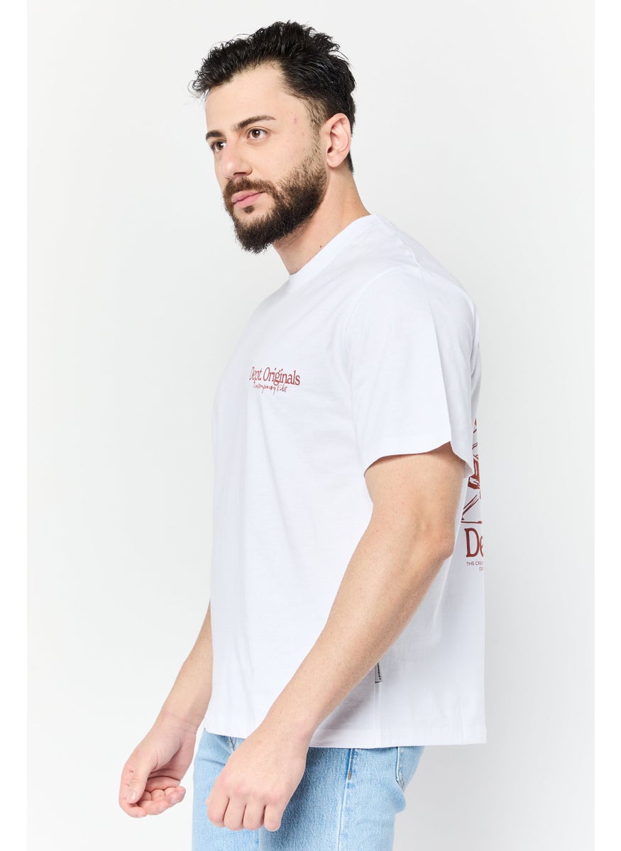 Jack Jones Men Crew Neck Short Sleeves Graphic Print T-Shirt, White  - Image 3