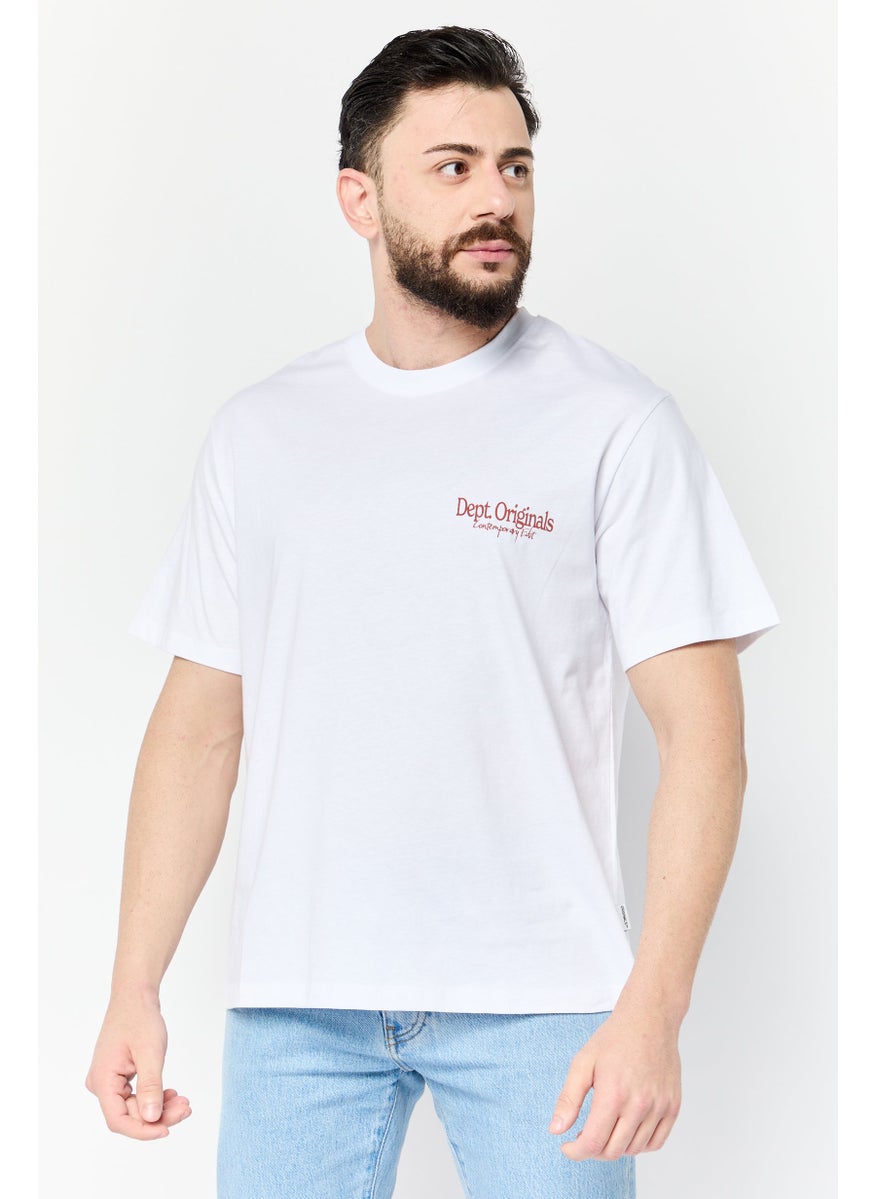 Jack Jones Men Crew Neck Short Sleeves Graphic Print T-Shirt, White  - Image 1