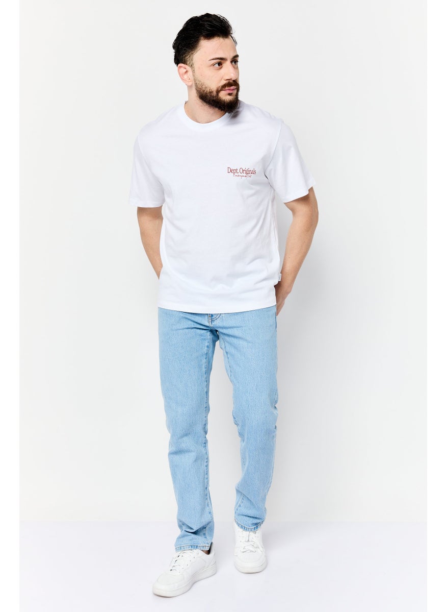 Jack Jones Men Crew Neck Short Sleeves Graphic Print T-Shirt, White  - Image 2