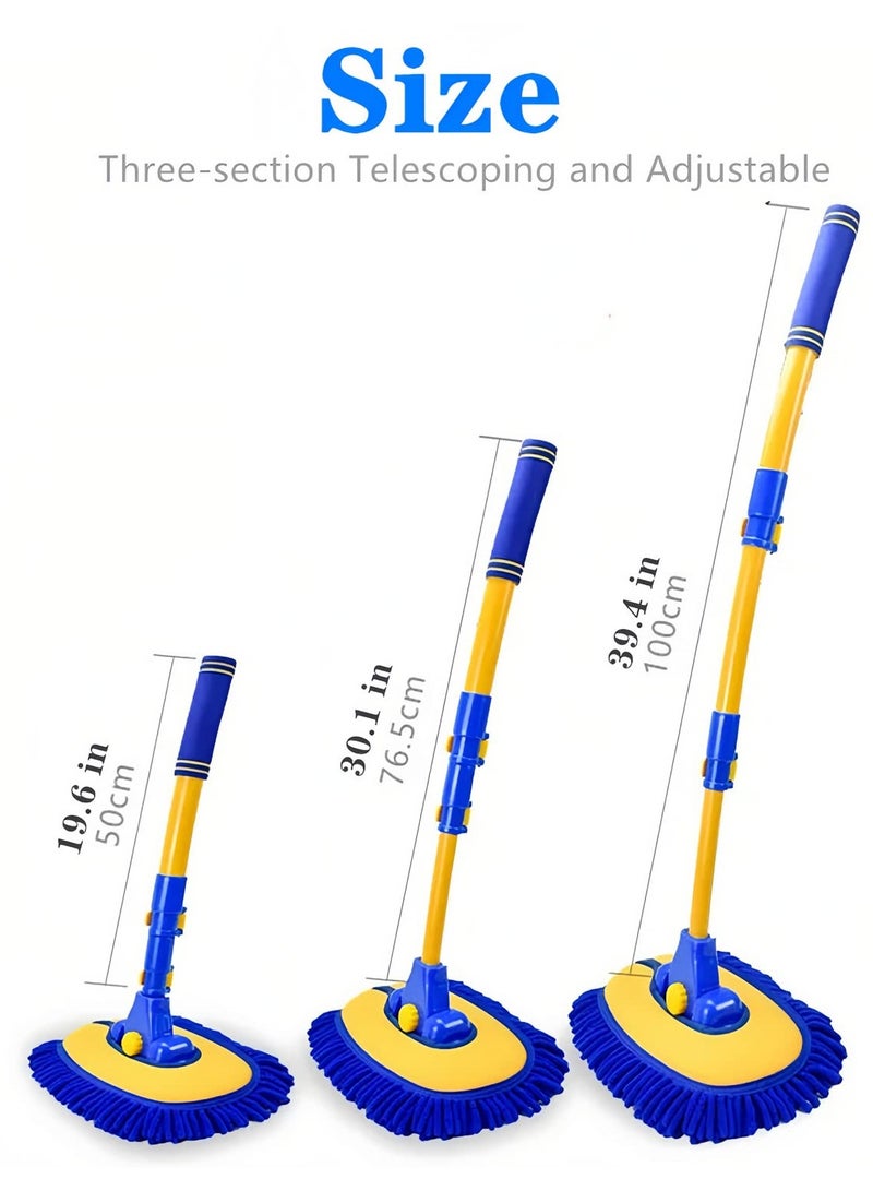 Excefore Upgrade Car Wash Brush with Long Handle,Chenille Microfiber Car Cleaning Brush Supplies Kit Car Wash Mop Accessories Car Washing Brush with Scratch-Free Replacement Head, Blue - Image 2