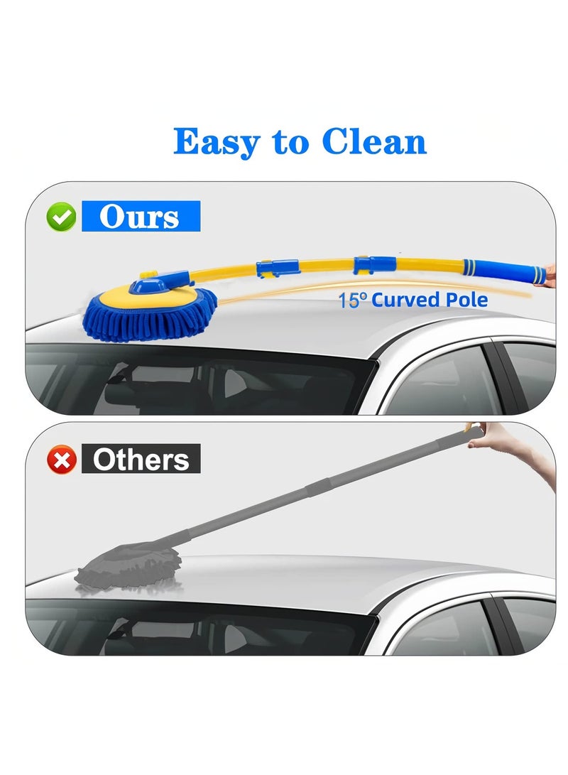 Excefore Upgrade Car Wash Brush with Long Handle,Chenille Microfiber Car Cleaning Brush Supplies Kit Car Wash Mop Accessories Car Washing Brush with Scratch-Free Replacement Head, Blue - Image 4