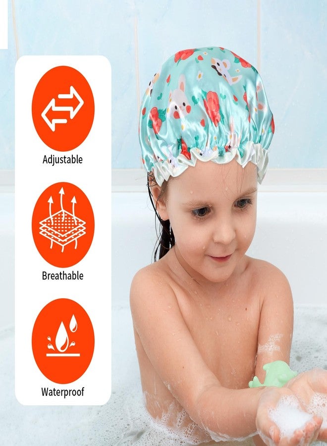 Jeffdad Kids Shower Caps, 3 PCS Toddler Cute Shower Cap Double Layers Shower Caps Cute Rabbit Bonnets Elastic Band Bonnet Satin and Eva Soft Kids Sleeping Cap Reusable Shower Cap - Image 4