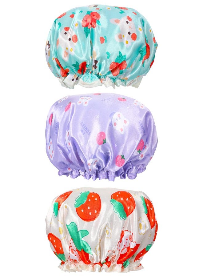 Jeffdad Kids Shower Caps, 3 PCS Toddler Cute Shower Cap Double Layers Shower Caps Cute Rabbit Bonnets Elastic Band Bonnet Satin and Eva Soft Kids Sleeping Cap Reusable Shower Cap - Image 1