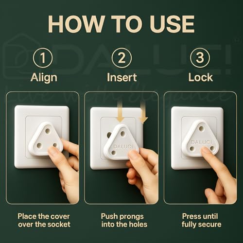 DALUCI Baby Proofing Socket Plug Covers - 20 Piece Switch Board Cover for Kids Safety | Electric Socket Protector & Dummy Plug Guards (Pack of 20, White) - Baby Safety Products for Home - Image 3