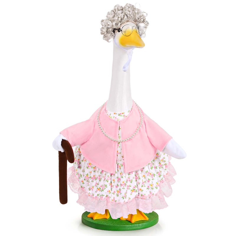 JcHrmers Old Lady Goose Outfits Porch Goose Clothes Fits 23" Cement Plastic Goose Statue for Christmas 100 Days of School Outdoor Garden Lawn Yard Patio Art Decor (Style1) - Image 1