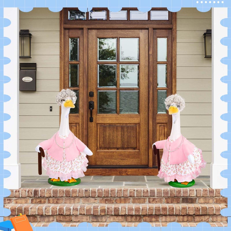 JcHrmers Old Lady Goose Outfits Porch Goose Clothes Fits 23" Cement Plastic Goose Statue for Christmas 100 Days of School Outdoor Garden Lawn Yard Patio Art Decor (Style1) - Image 4