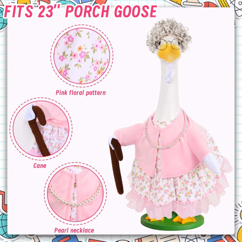 JcHrmers Old Lady Goose Outfits Porch Goose Clothes Fits 23" Cement Plastic Goose Statue for Christmas 100 Days of School Outdoor Garden Lawn Yard Patio Art Decor (Style1) - Image 2