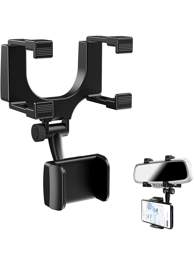 S-TOP Car Rearview Mirror Phone Holder, 360° Adjustable Smartphone Mount with Strong Clip, Quick-Install Device Bracket, No Dashboard Obstruction, Fits Most Vehicles and Cellphones 4 to 7 Inches - Image 1
