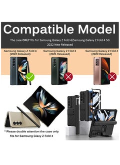 KASTWAVE Compatible Samsung Galaxy Z Fold 4 Case with Pen Holder, Built-in Tempered Glass Screen Protector+Adjustable Kickstand All-Inclusive Magnetic Hinged Protector Case for Z Fold 4 2022(Black)  - Image 2