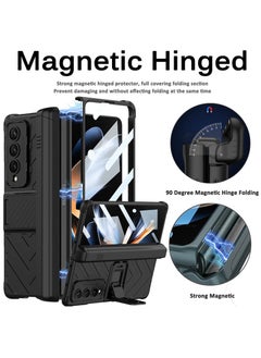KASTWAVE Compatible Samsung Galaxy Z Fold 4 Case with Pen Holder, Built-in Tempered Glass Screen Protector+Adjustable Kickstand All-Inclusive Magnetic Hinged Protector Case for Z Fold 4 2022(Black)  - Image 3