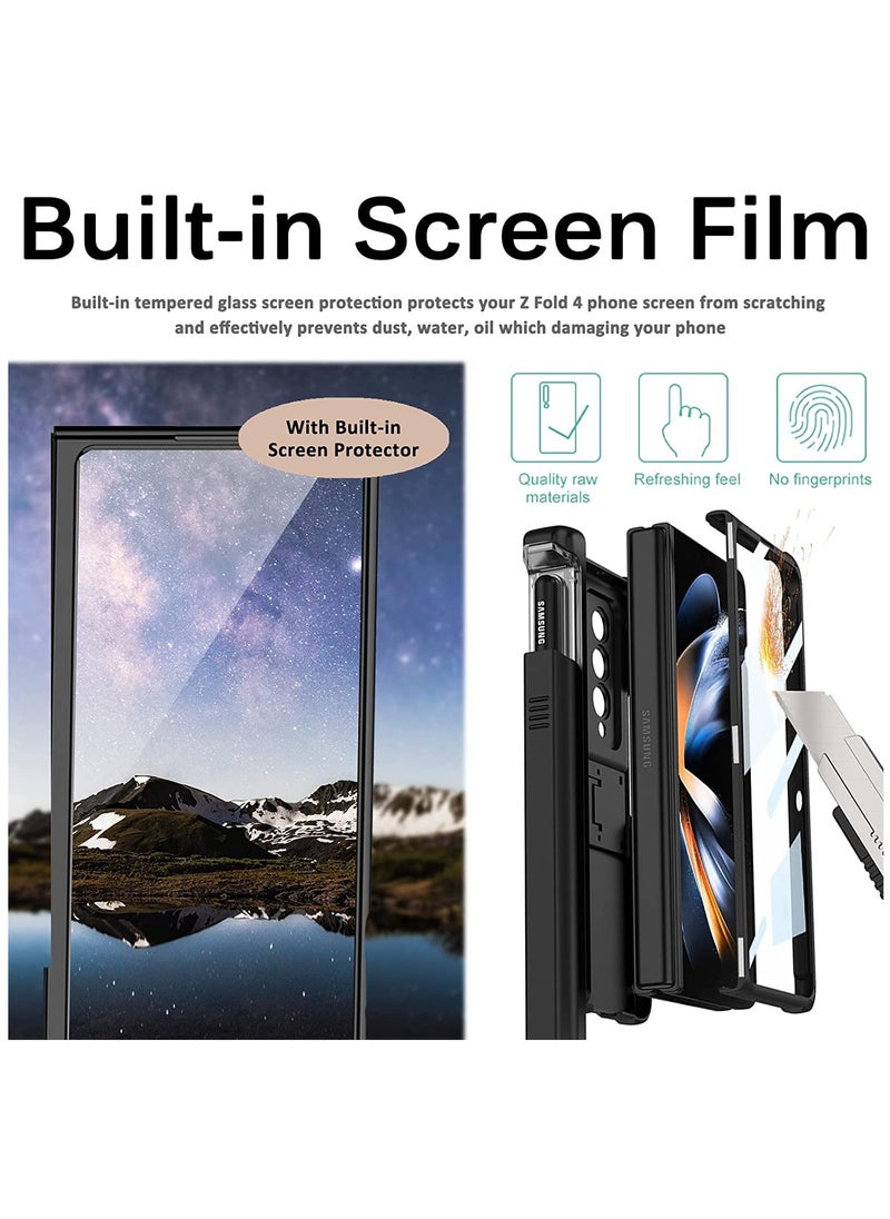 KASTWAVE - Compatible Samsung Galaxy Z Fold 4 Case with Pen Holder, Built-in Tempered Glass Screen Protector+Adjustable Kickstand All-Inclusive Magnetic Hinged Protector Case for Z Fold 4 2022(Black) - Image 1