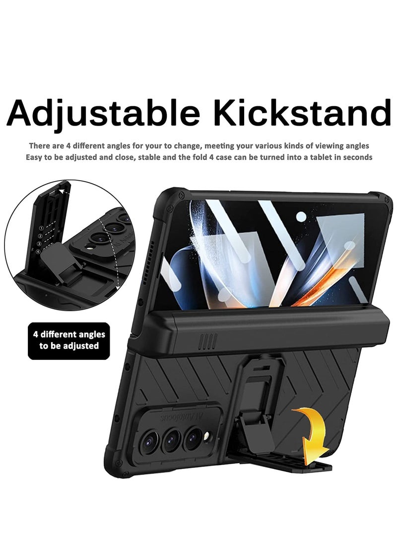 KASTWAVE - Compatible Samsung Galaxy Z Fold 4 Case with Pen Holder, Built-in Tempered Glass Screen Protector+Adjustable Kickstand All-Inclusive Magnetic Hinged Protector Case for Z Fold 4 2022(Black) - Image 1