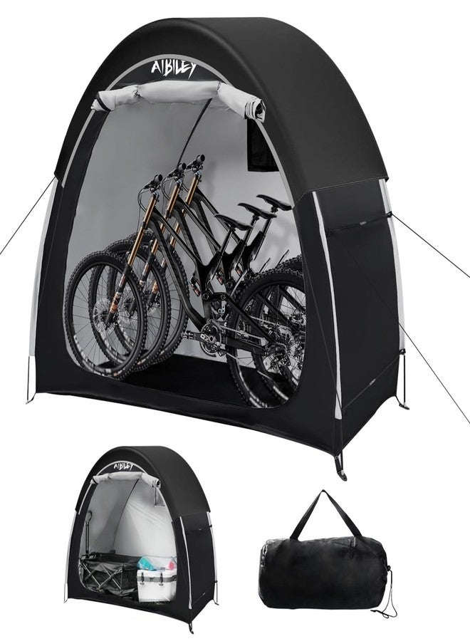 Aibiley Bike Storage Shed with Rain Cover,2X Sturdy 420D Polyester Cloth,Waterproof Outdoor Bicycle 2-3 Bikes Tent,Waterproof Zipper,Garden Tools,Toys,Backyard Mowers Shelter,8X Windproof Ropes - Image 1