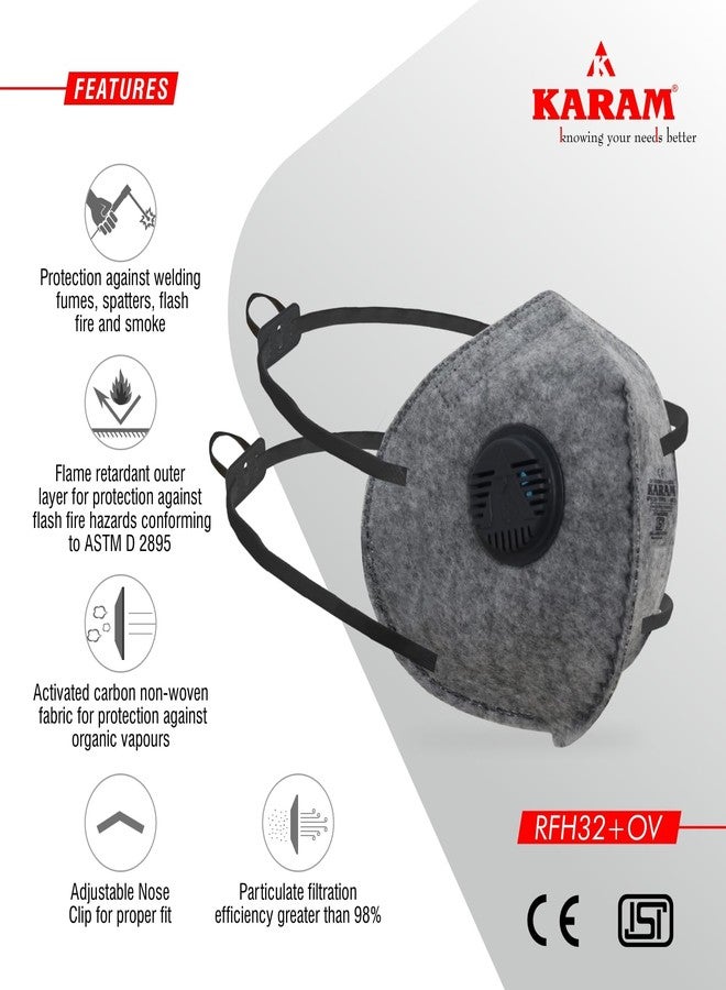 كرم قناع تنفس لحام كرم FFP2 للاستخدام مرة واحدة | رباط رأس قابل للتعديل، يُرشّح الجزيئات والأبخرة والدخان | RFH 32+ OV (رمادي) عبوة من 20 - Image 5