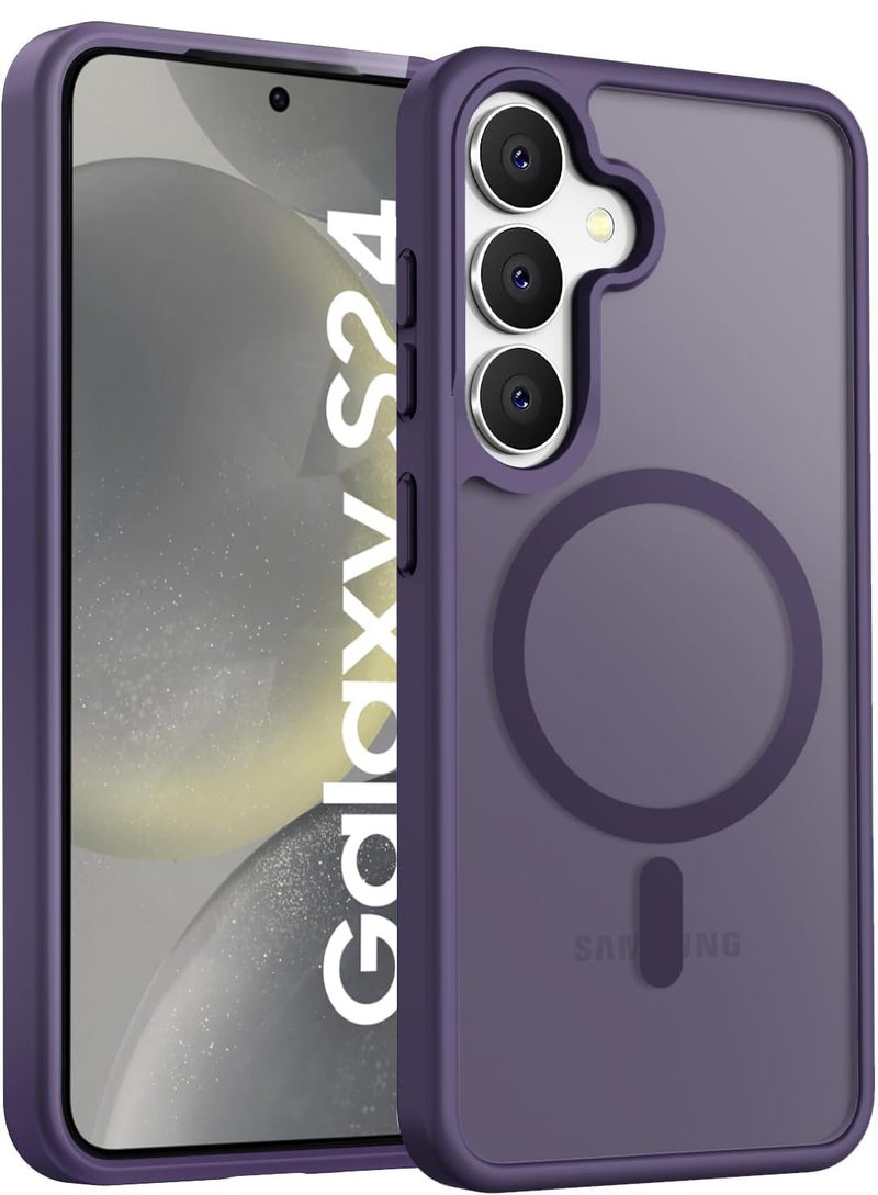 Elzzi Magnetic Guard Designed for Samsung S24 5G Case Translucent Matte Hard PC + TPU Back Cover [Compatible with MagSafe] Anti-Scratch Phone Case (Purple) - Image 1