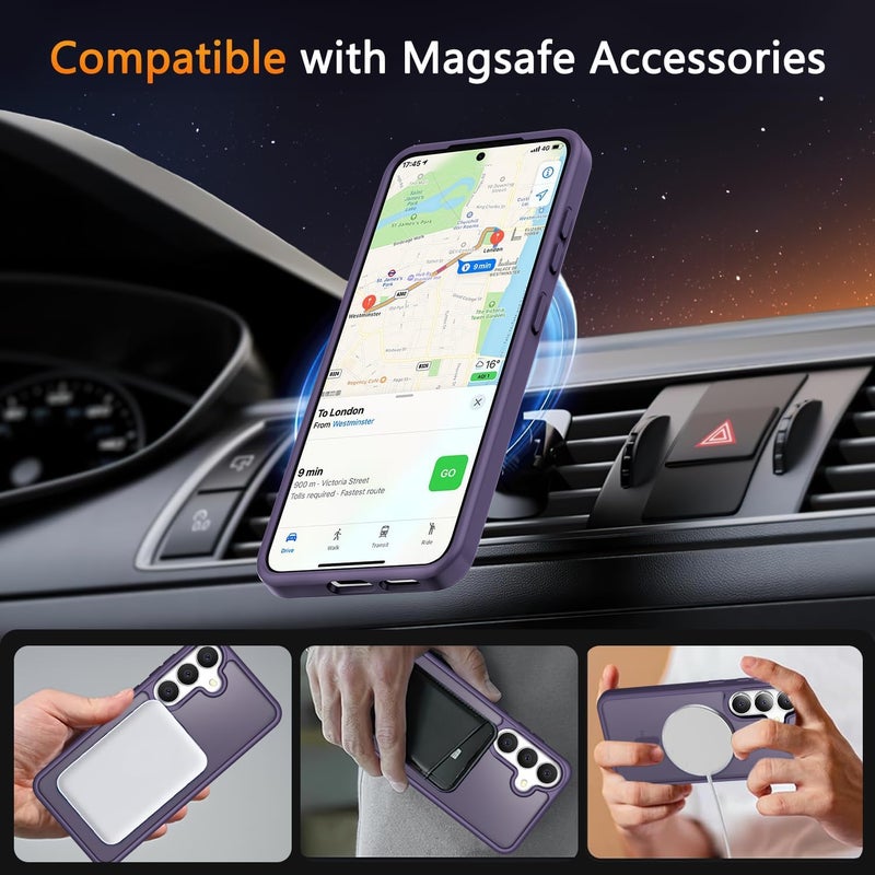 Elzzi Magnetic Guard Designed for Samsung S24 5G Case Translucent Matte Hard PC + TPU Back Cover [Compatible with MagSafe] Anti-Scratch Phone Case (Purple) - Image 4