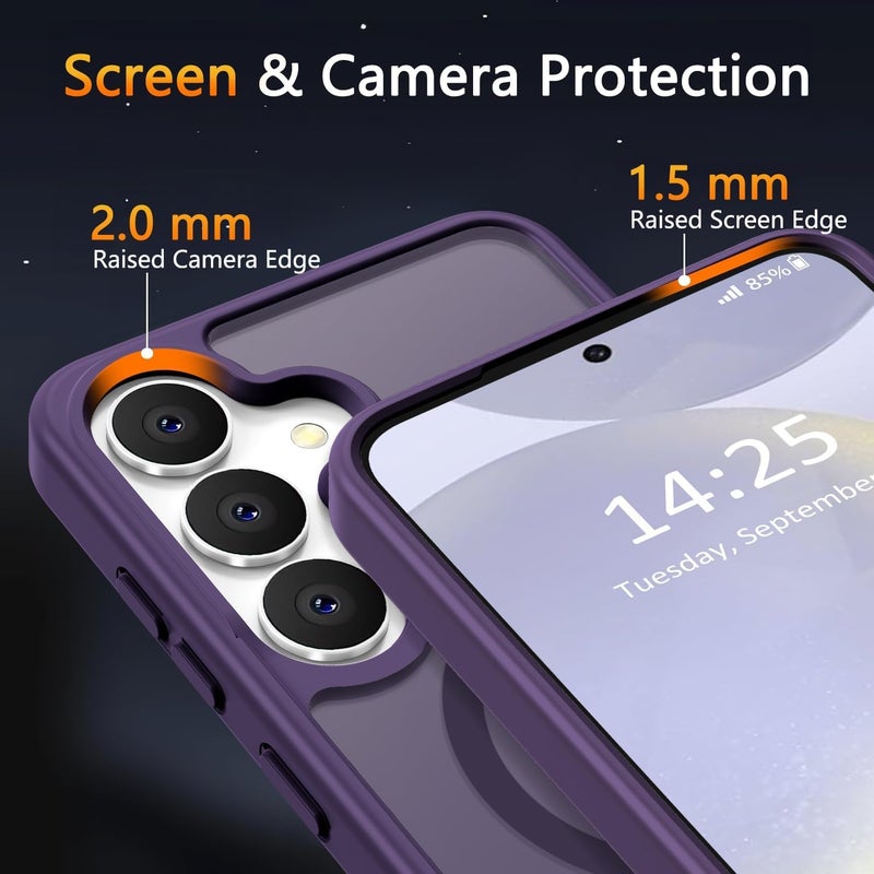 Elzzi Magnetic Guard Designed for Samsung S24 5G Case Translucent Matte Hard PC + TPU Back Cover [Compatible with MagSafe] Anti-Scratch Phone Case (Purple) - Image 2
