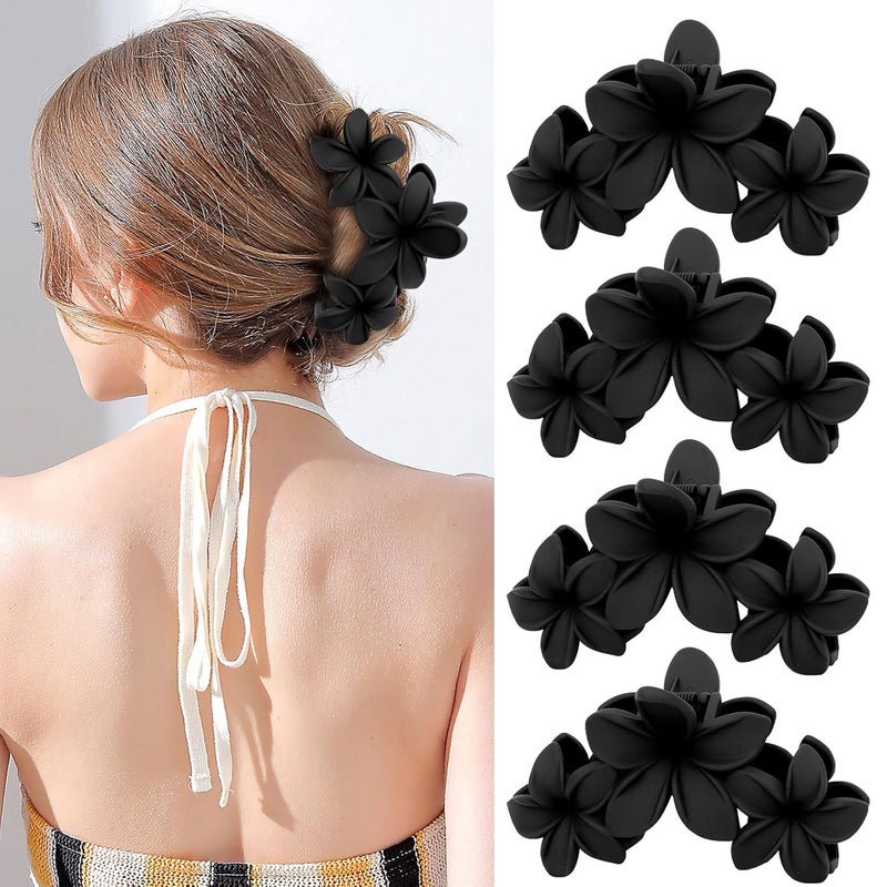 4PCS Matte Flower Hair Clips  NonSlip Large Plumeria Clips for Thick Hair Strong Hold for Women and Girls Black