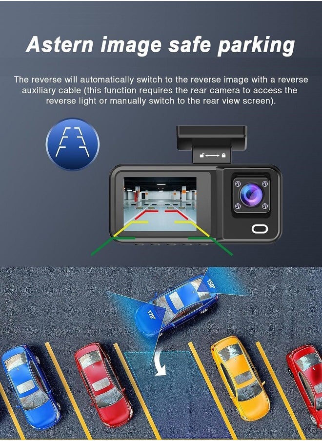 Makrystorm - 3 Channel Car DVR HD 4K and 1080P 3-Lens Inside Vehicle Dash CamThree Way Camera DVRs Recorder Video Registrator Dashcam Camcorder，with Loop Recording，64GB TF card，G-Sensor and 24H Parking Surveillance - Image 1