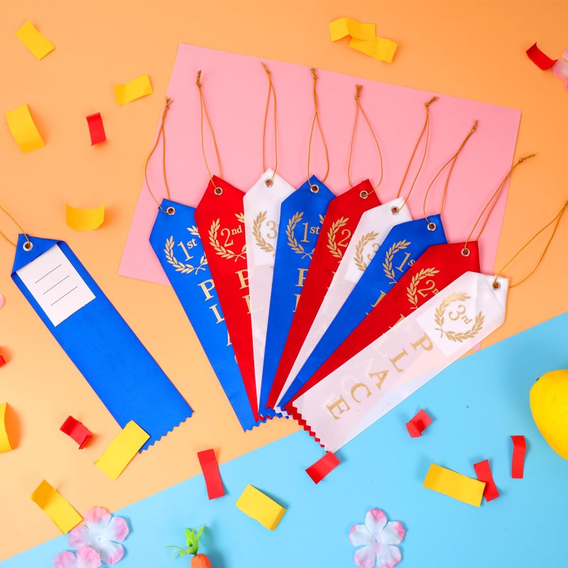 Berenlu 48PCS Award Ribbons, Medal Ribbons for 1st, 2nd, 3rd Place, Event Card & Rope Included, Perfect for Competitions, Sports Events, School Challenges, Vibrant Blue, Red, and White - Image 3