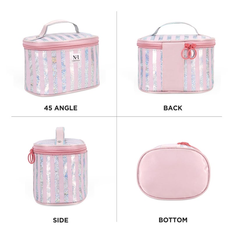 NFI essentials Small Stylish Makeup Organizer for Traveling Cosmetic Pouch for Girls Make up Pouch for Women Pink - Image 2