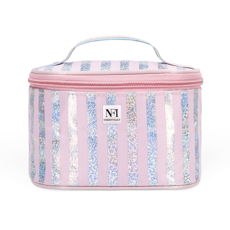 NFI essentials Small Stylish Makeup Organizer for Traveling Cosmetic Pouch for Girls Make up Pouch for Women Pink - Image 1