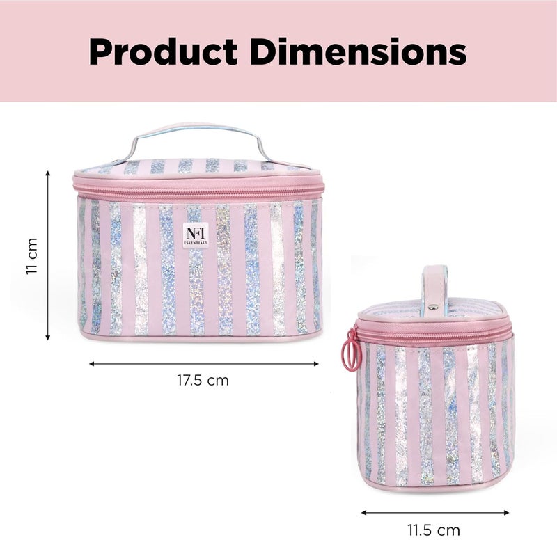 NFI essentials Small Stylish Makeup Organizer for Traveling Cosmetic Pouch for Girls Make up Pouch for Women Pink - Image 4