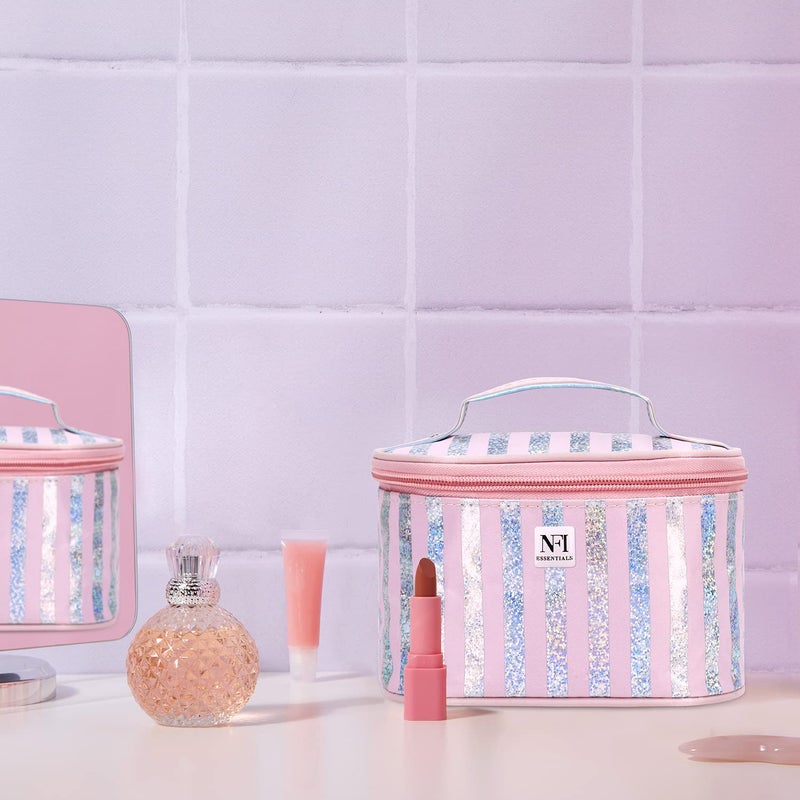 NFI essentials Small Stylish Makeup Organizer for Traveling Cosmetic Pouch for Girls Make up Pouch for Women Pink - Image 5