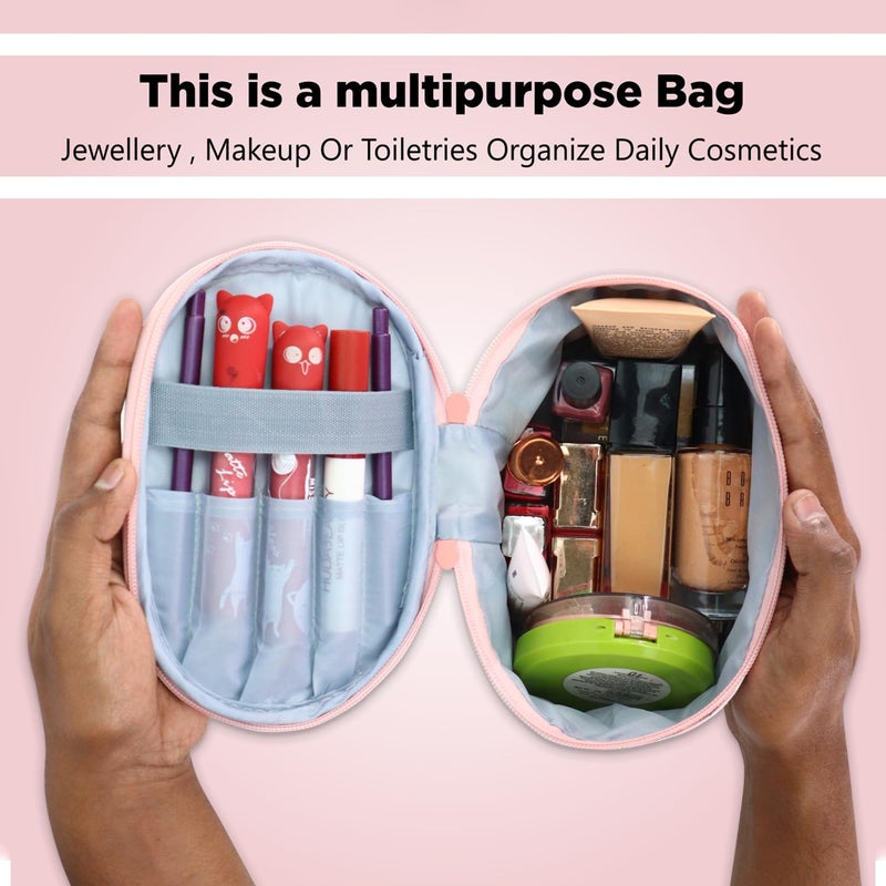 NFI essentials Small Stylish Makeup Organizer for Traveling Cosmetic Pouch for Girls Make up Pouch for Women Pink - Image 3