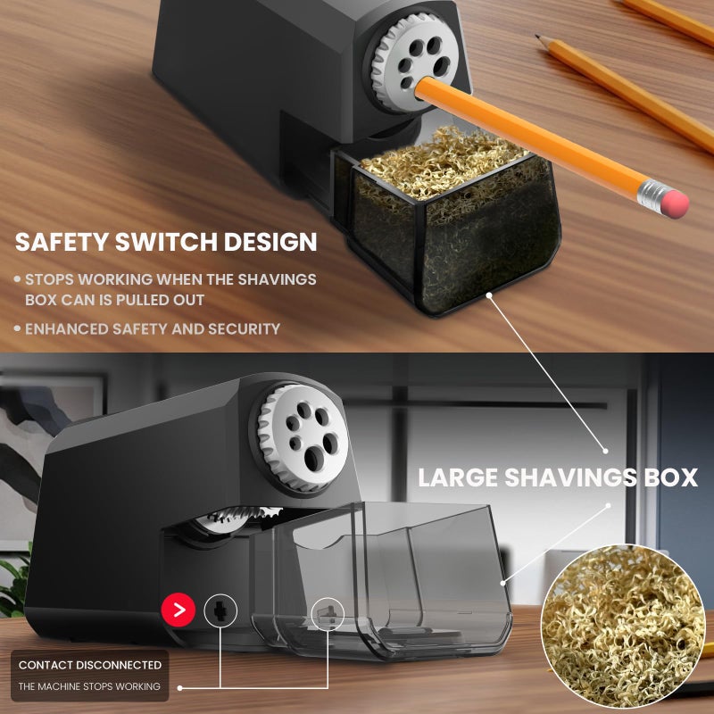 Aurbuex Heavy Duty Electric Pencil Sharpener â€“ 6-Hole for 6-12mm Pencils, Auto Start/Stop, Fast 4s Sharpening, Zinc Alloy Blade, 10,000+ Sharpenings â€“ Ideal for Classroom, Office & Art Use(S260) - Image 3