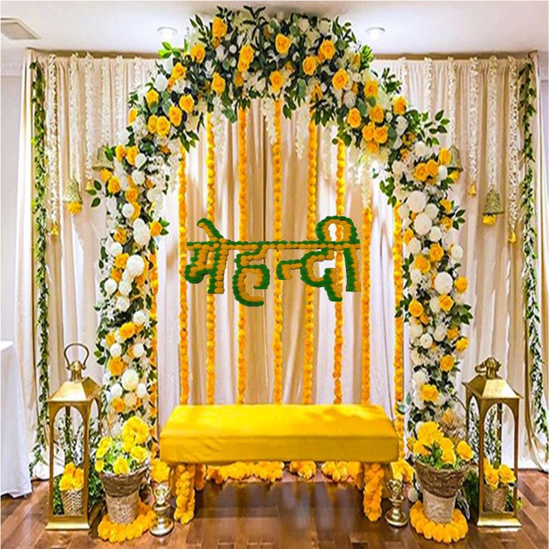 Honbon Honbon Mehandi Special Wooden Decoration Board for shaadi/Marriage Stage Decoration Reusable Decorative handicrafts Board on Wooden Base Decoration (Pom Pom & Wood, Green & Yellow) 1pcs  - Image 5