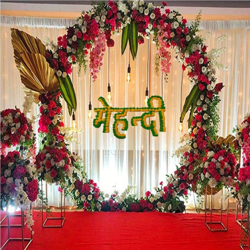 Honbon Honbon Mehandi Special Wooden Decoration Board for shaadi/Marriage Stage Decoration Reusable Decorative handicrafts Board on Wooden Base Decoration (Pom Pom & Wood, Green & Yellow) 1pcs  - Image 4