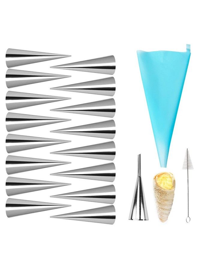 Joyeee 16 Pack Stainless Steel Cream Horn Molds Mini With Piping Bags Reusable Cream Icing Piping Nozzle Tip Long And Cleaning Nozzle Brush Baking Accessories Decorating Tool 3.4 Inch - Image 2