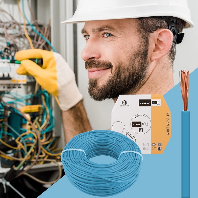 KLICK KLICK Copper Wire with Triple Layer PVC Coating Unilay Bunching Single Core Unsheathed Flexible Electric Cable for Domestic Industrial Connections Gold Series 15 mm 90m Long Blue 3 Pcs  - Image 5