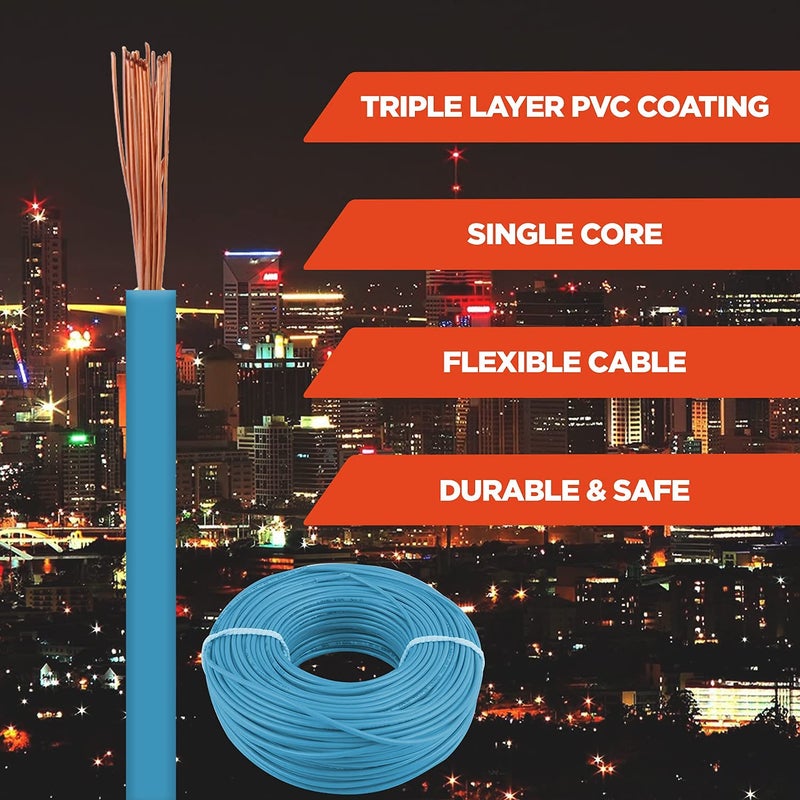 KLICK KLICK Copper Wire with Triple Layer PVC Coating Unilay Bunching Single Core Unsheathed Flexible Electric Cable for Domestic Industrial Connections Gold Series 15 mm 90m Long Blue 3 Pcs  - Image 2