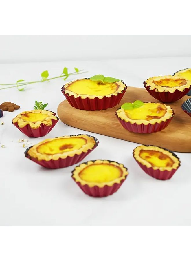 6 Pieces Small Flower Silvery Egg Tart Molds Mini Non Stick Carbon Steel Baking Pans For Pudding And Kitchen Reusable Baking Tools - Image 4