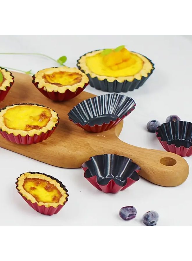 6 Pieces Small Flower Silvery Egg Tart Molds Mini Non Stick Carbon Steel Baking Pans For Pudding And Kitchen Reusable Baking Tools - Image 1