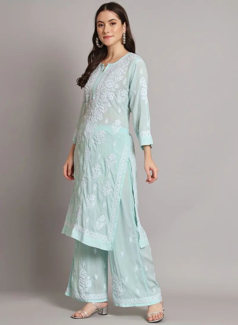 Alaya Hand Embroidered Chikan Modal Straight Kurta Palazzos AL3668