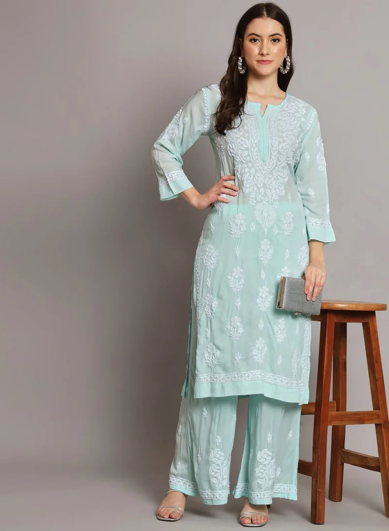 Alaya Hand Embroidered Chikan Modal Straight Kurta Palazzos AL3668